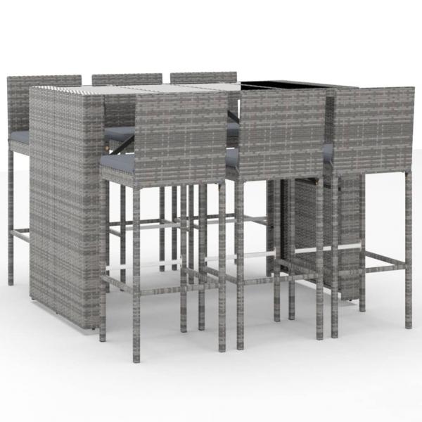 7-tlg. Gartenbar-Set mit Kissen Grau Poly Rattan