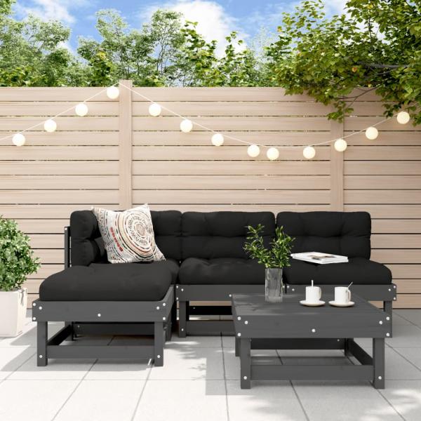 ARDEBO.de - 5-tlg. Garten-Lounge-Set mit Kissen Grau Massivholz