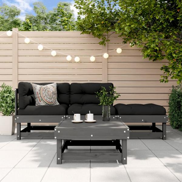 ARDEBO.de - 4-tlg. Garten-Lounge-Set mit Kissen Grau Massivholz