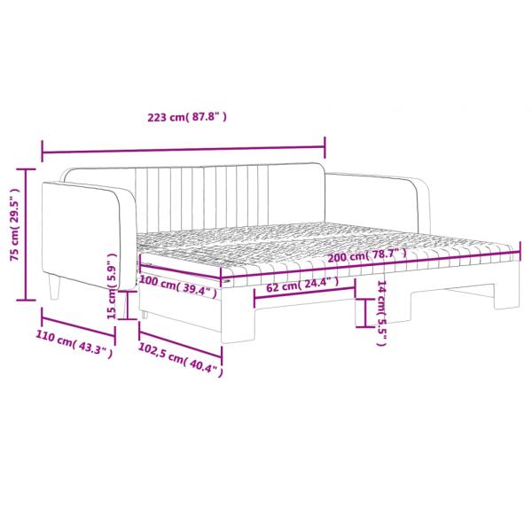 Tagesbett Ausziehbar mit Matratzen Hellgrau 100x200 cm Samt