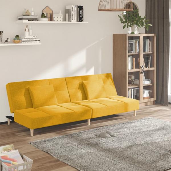 ARDEBO.de - Schlafsofa 2-Sitzer mit 2 Kissen Gelb Stoff