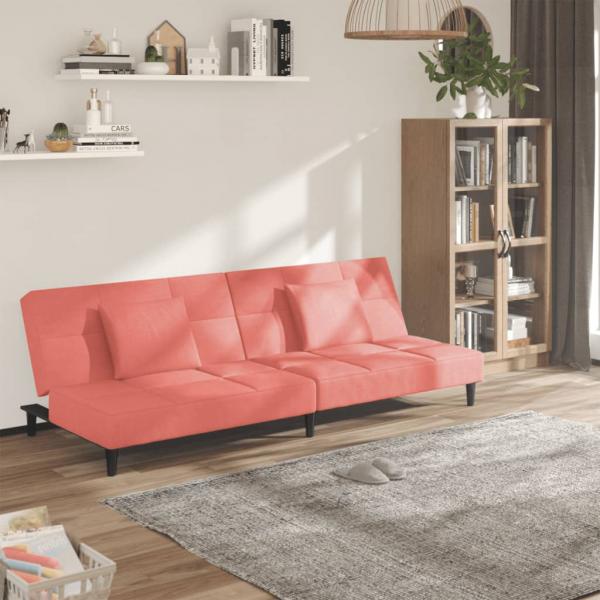 ARDEBO.de - Schlafsofa 2-Sitzer mit 2 Kissen Rosa Samt