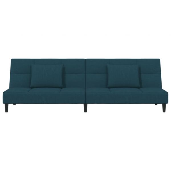 Schlafsofa 2-Sitzer mit 2 Kissen Blau Samt