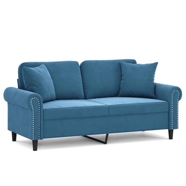 2-Sitzer-Sofa mit Zierkissen Blau 140 cm Samt