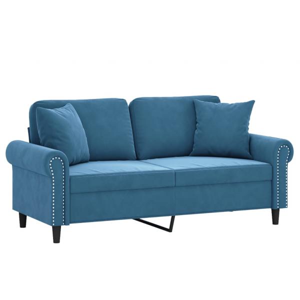 2-Sitzer-Sofa mit Zierkissen Blau 140 cm Samt