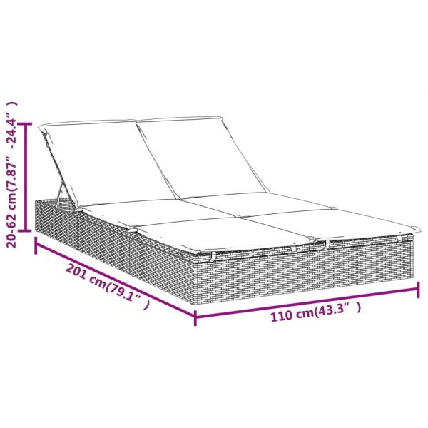 Sonnenliege für 2 Personen mit Auflage Grau Poly Rattan