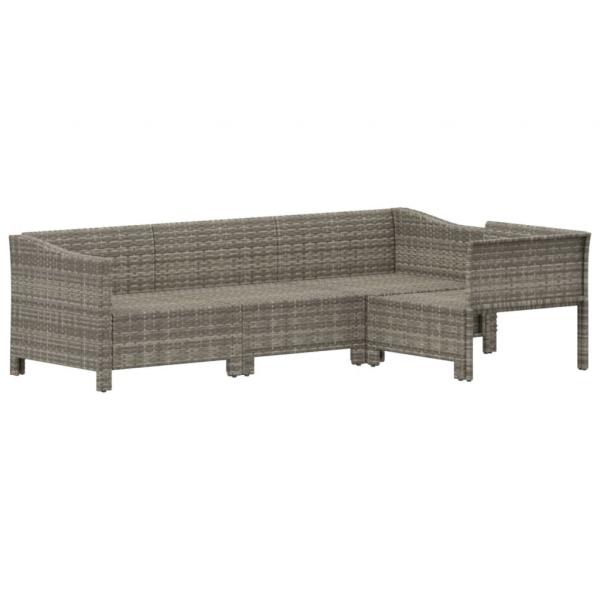 4-tlg. Garten-Lounge-Set mit Kissen Grau Poly Rattan