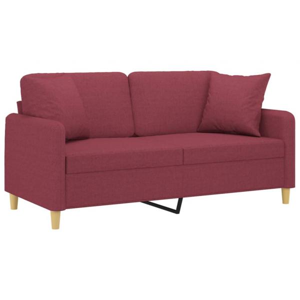 2-Sitzer-Sofa mit Zierkissen Weinrot 140 cm Stoff