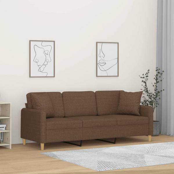 ARDEBO.de - 3-Sitzer-Sofa mit Zierkissen Braun 180 cm Stoff