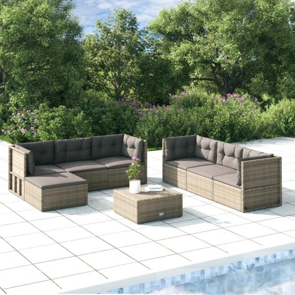 ARDEBO.de - 7-tlg. Garten-Lounge-Set mit Kissen Grau Poly Rattan