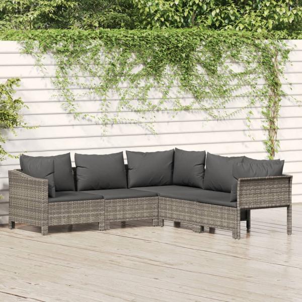 ARDEBO.de - 5-tlg. Garten-Lounge-Set mit Kissen Grau Poly Rattan