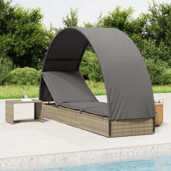 ARDEBO.de - Sonnenliege mit Runddach Grau 211x57x140 cm Poly Rattan