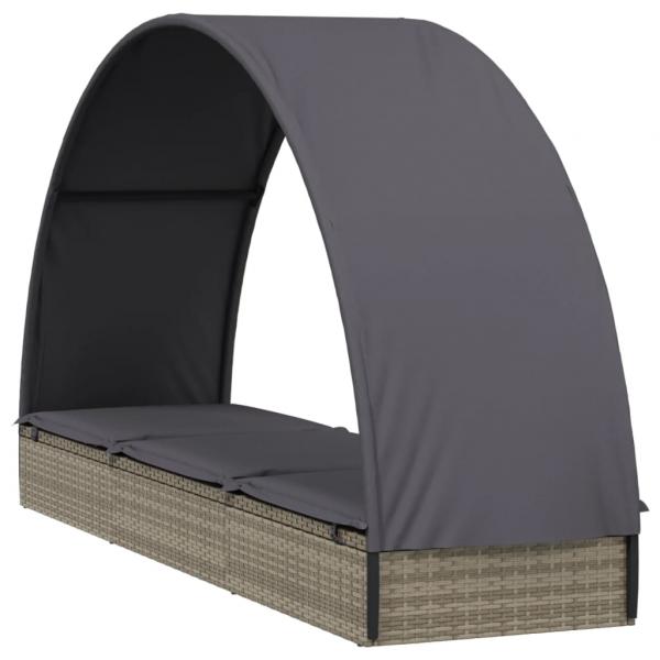 Sonnenliege mit Runddach Grau 211x57x140 cm Poly Rattan