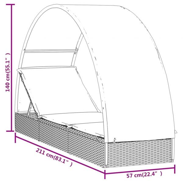 Sonnenliege mit Runddach Schwarz 211x57x140 cm Poly Rattan