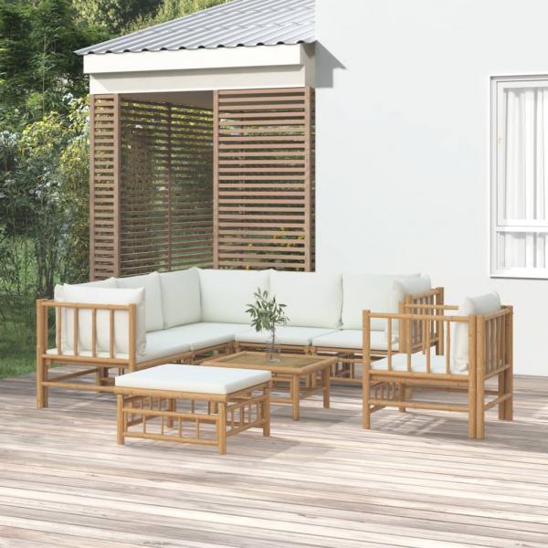 ARDEBO.de - 8-tlg. Garten-Lounge-Set mit Cremeweißen Kissen Bambus