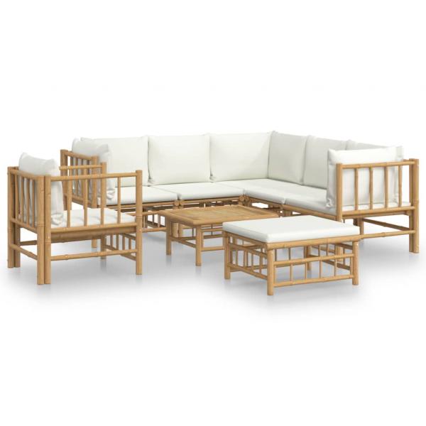 8-tlg. Garten-Lounge-Set mit Cremeweißen Kissen Bambus