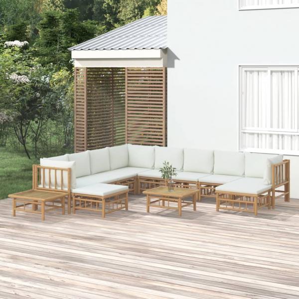 ARDEBO.de - 12-tlg. Garten-Lounge-Set mit Cremeweißen Kissen Bambus