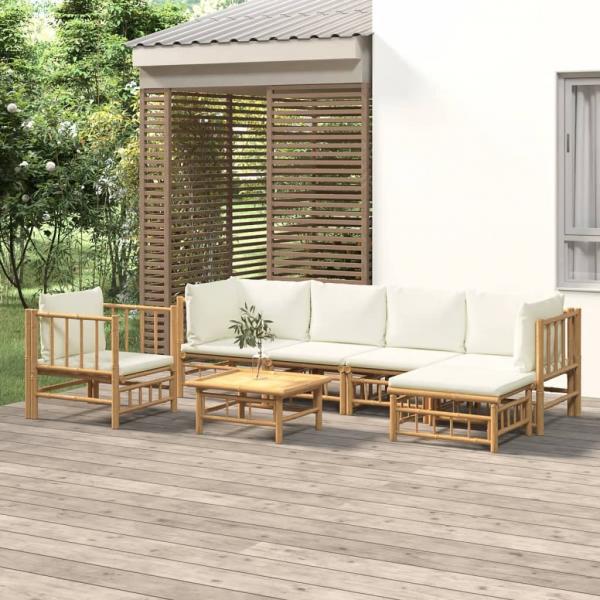 ARDEBO.de - 7-tlg. Garten-Lounge-Set mit Cremeweißen Kissen Bambus