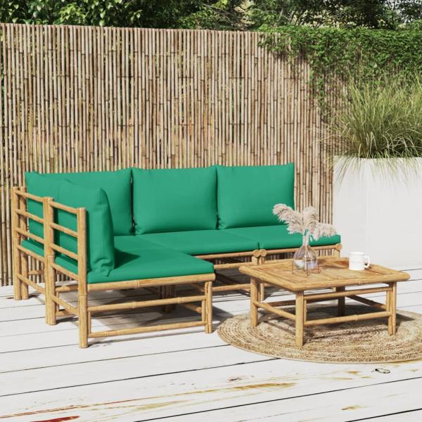 ARDEBO.de - 5-tlg. Garten-Lounge-Set mit Grünen Kissen Bambus