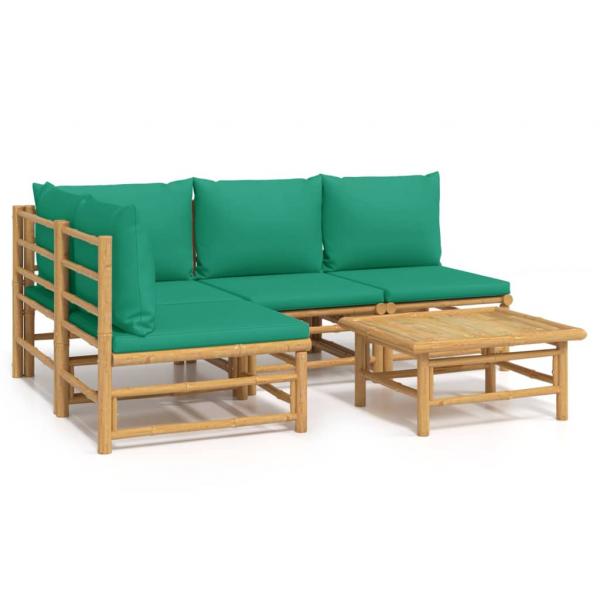 5-tlg. Garten-Lounge-Set mit Grünen Kissen Bambus