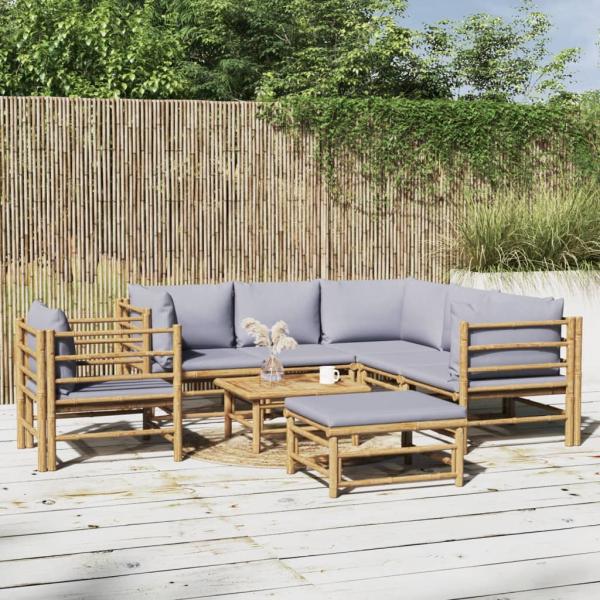 ARDEBO.de - 8-tlg. Garten-Lounge-Set mit Kissen Hellgrau Bambus