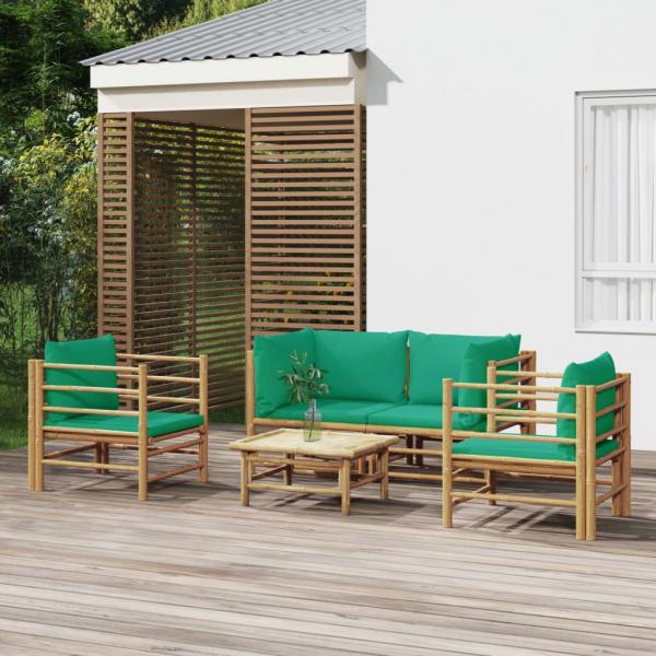 ARDEBO.de - 5-tlg. Garten-Lounge-Set mit Grünen Kissen Bambus