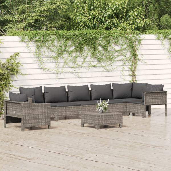 ARDEBO.de - 8-tlg. Garten-Lounge-Set mit Kissen Grau Poly Rattan