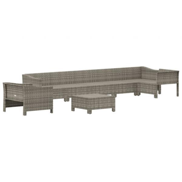 8-tlg. Garten-Lounge-Set mit Kissen Grau Poly Rattan