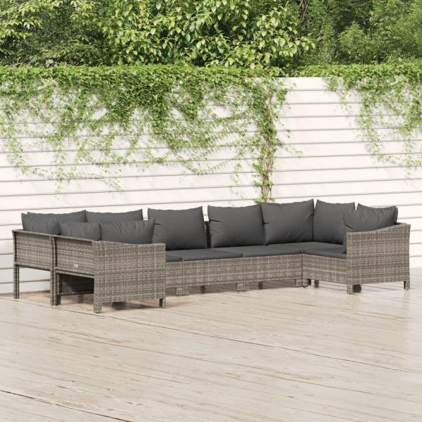 ARDEBO.de - 7-tlg. Garten-Lounge-Set mit Kissen Grau Poly Rattan