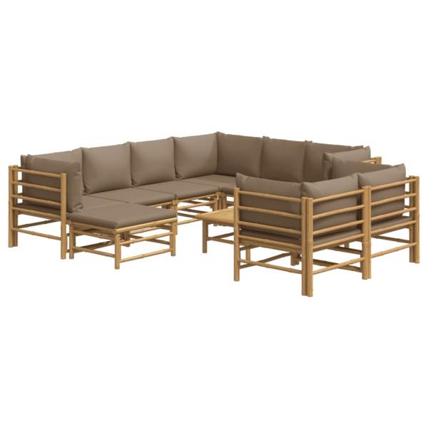 10-tlg. Garten-Lounge-Set mit Kissen Taupe Bambus