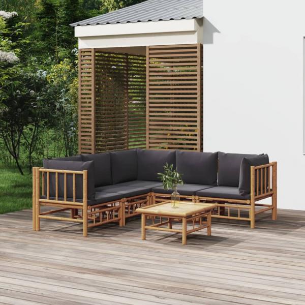 ARDEBO.de - 6-tlg. Garten-Lounge-Set mit Dunkelgrauen Kissen Bambus