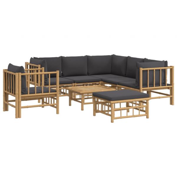 8-tlg. Garten-Lounge-Set mit Dunkelgrauen Kissen Bambus