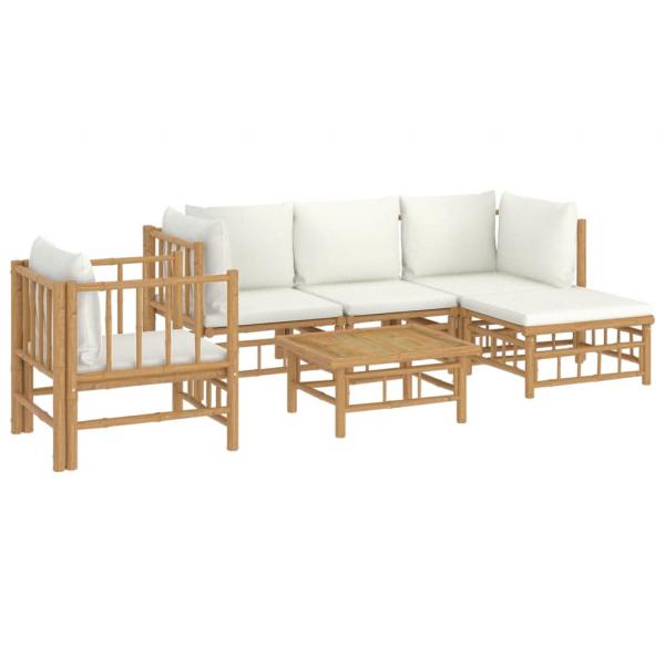 6-tlg. Garten-Lounge-Set mit Cremeweißen Kissen Bambus