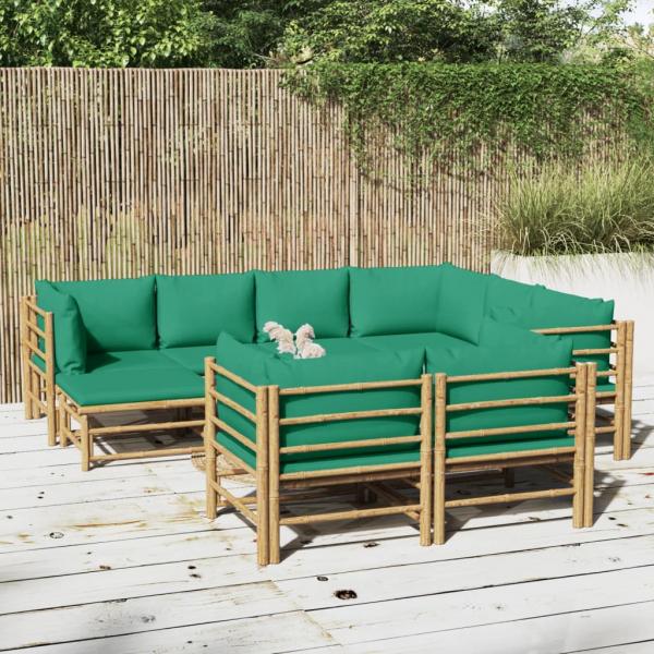 ARDEBO.de - 10-tlg. Garten-Lounge-Set mit Grünen Kissen Bambus