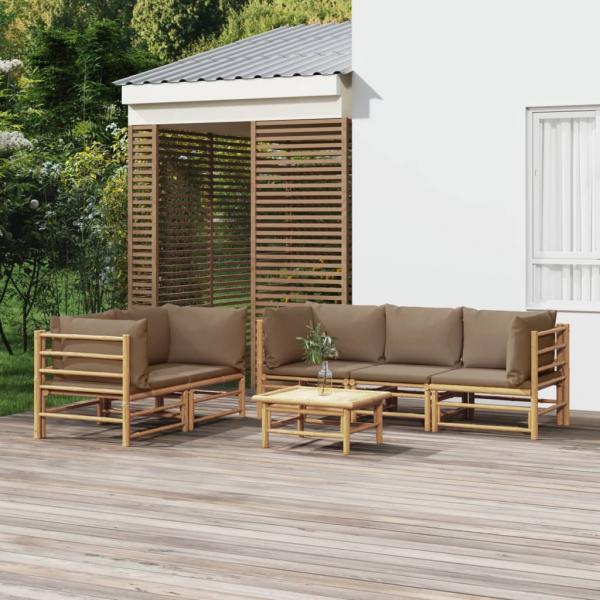 ARDEBO.de - 6-tlg. Garten-Lounge-Set mit Kissen Taupe Bambus