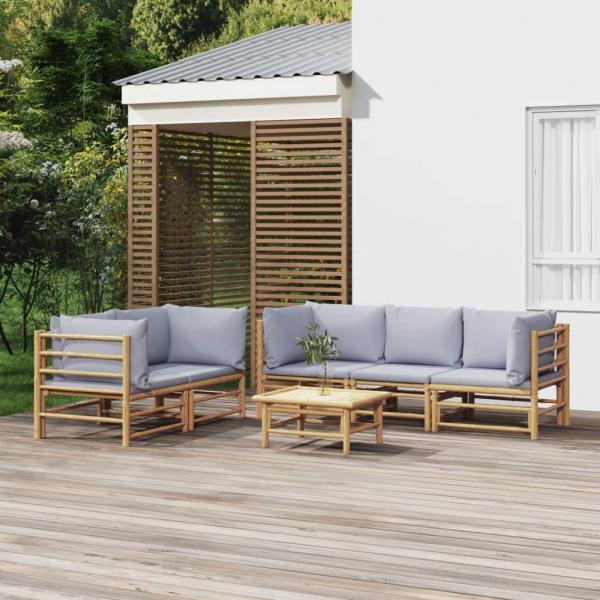 ARDEBO.de - 6-tlg. Garten-Lounge-Set mit Hellgrauen Kissen Bambus