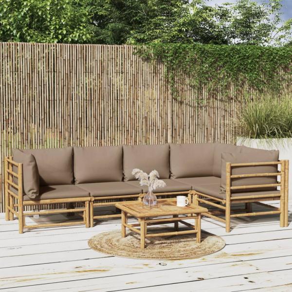 ARDEBO.de - 6-tlg. Garten-Lounge-Set mit Kissen Taupe Bambus