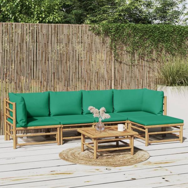 ARDEBO.de - 6-tlg. Garten-Lounge-Set mit Grünen Kissen Bambus