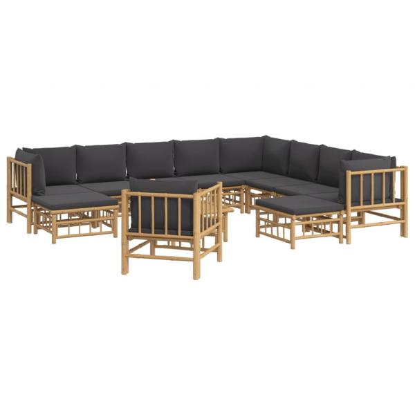 12-tlg. Garten-Lounge-Set mit Dunkelgrauen Kissen Bambus