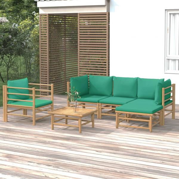 ARDEBO.de - 6-tlg. Garten-Lounge-Set mit Grünen Kissen Bambus