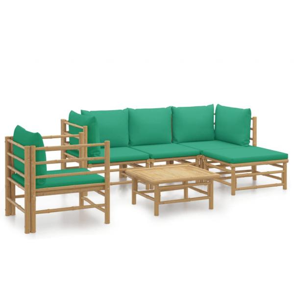 6-tlg. Garten-Lounge-Set mit Grünen Kissen Bambus