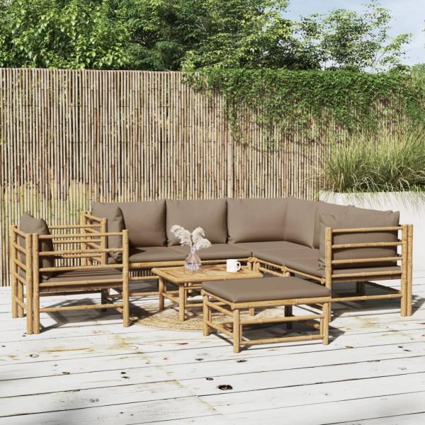 ARDEBO.de - 8-tlg. Garten-Lounge-Set mit Kissen Taupe Bambus