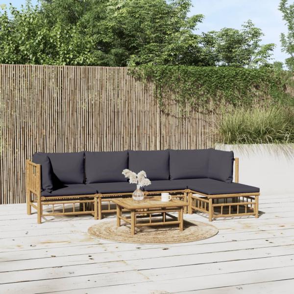 ARDEBO.de - 6-tlg. Garten-Lounge-Set mit Dunkelgrauen Kissen Bambus