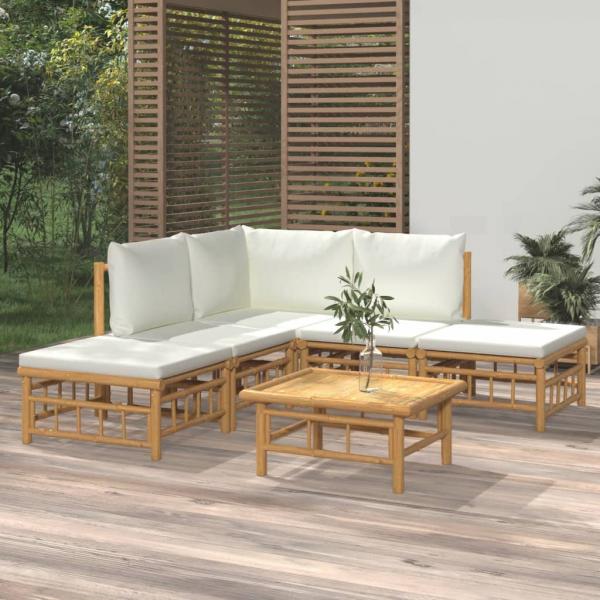 ARDEBO.de - 6-tlg. Garten-Lounge-Set mit Cremeweißen Kissen Bambus