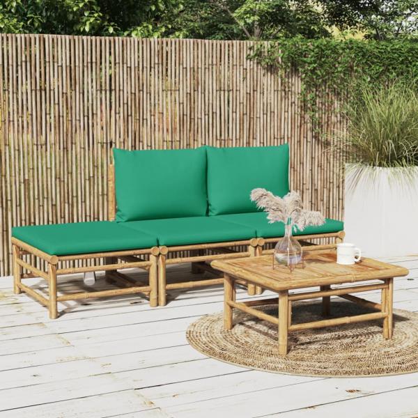 ARDEBO.de - 4-tlg. Garten-Lounge-Set mit Grünen Kissen Bambus