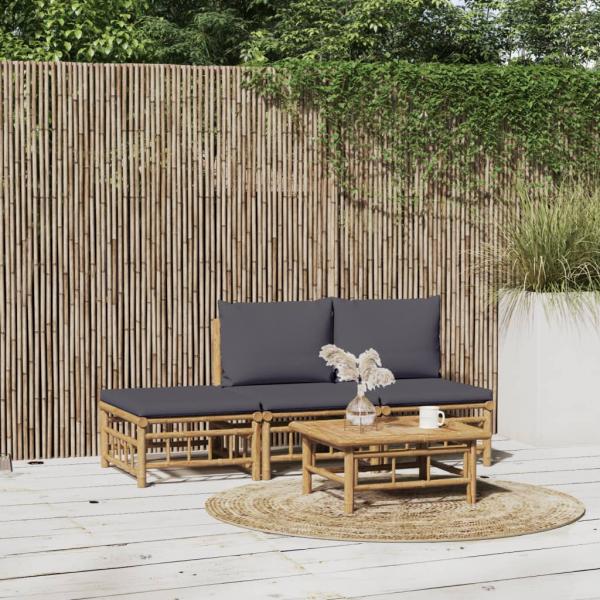 ARDEBO.de - 4-tlg. Garten-Lounge-Set mit Dunkelgrauen Kissen Bambus