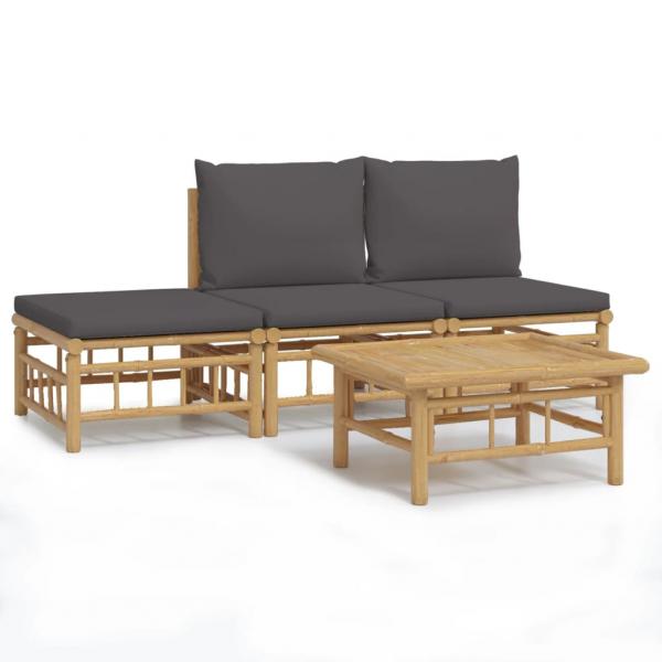 4-tlg. Garten-Lounge-Set mit Dunkelgrauen Kissen Bambus