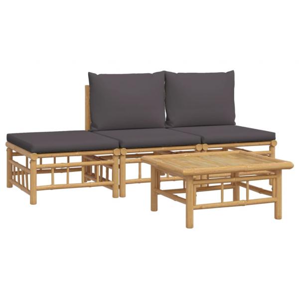 4-tlg. Garten-Lounge-Set mit Dunkelgrauen Kissen Bambus