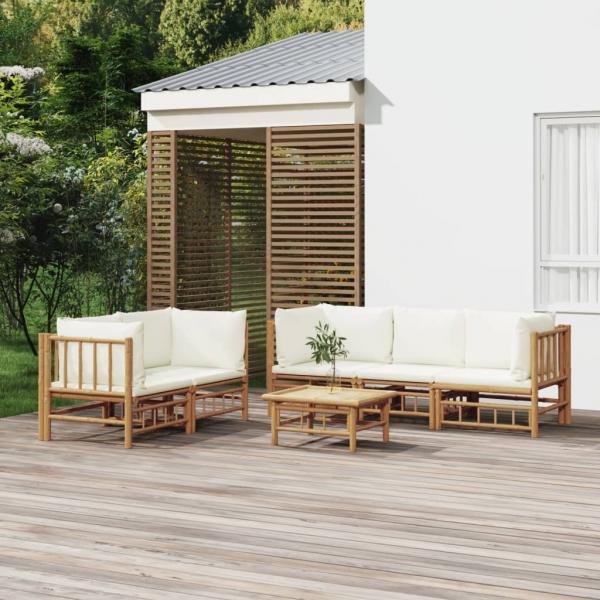 ARDEBO.de - 6-tlg. Garten-Lounge-Set mit Cremeweißen Kissen Bambus