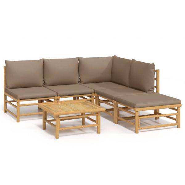 6-tlg. Garten-Lounge-Set mit Kissen Taupe Bambus